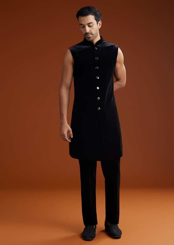 Black Velvet Embellished Indo Jacket Set