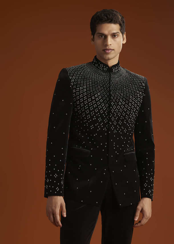 Black Velvet Jodhpuri Suit For Men With Beads Work Black Velvet Jodhpuri Suit For Men With Beads Work