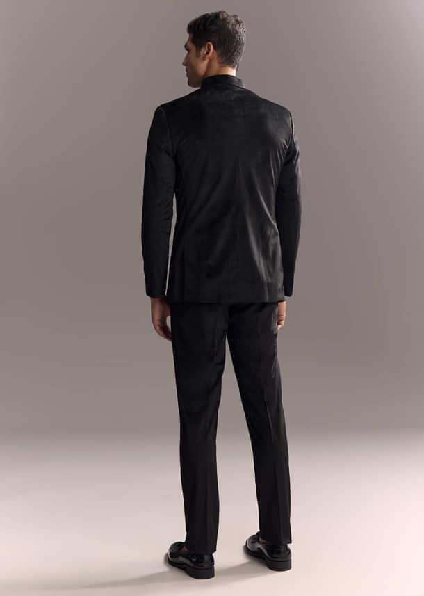 Black Velvet Jodhpuri Suit For Men With Cutdana Embroidery Black Velvet Jodhpuri Suit For Men With Cutdana Embroidery