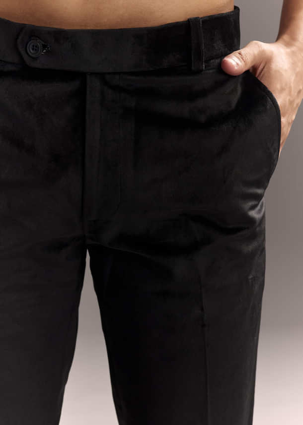 Black Velvet Jodhpuri Suit For Men With Cutdana Embroidery Black Velvet Jodhpuri Suit For Men With Cutdana Embroidery