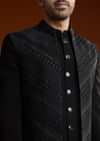 Black Velvet Open Indo Jacket Set With Embroidery