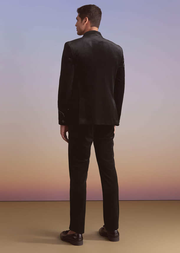 Black Velvet Tuxedo For Men With Cut Work And Beads Embroidery Black Velvet Tuxedo For Men With Cut Work And Beads Embroidery