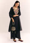 Black Zardosi Work Dola Silk Kurta Set With Organza Dupatta