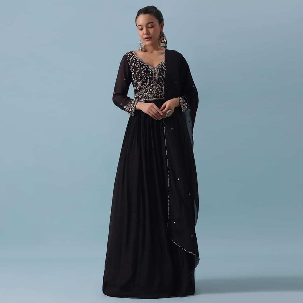 Black Anarkali Set With Zardozi Work