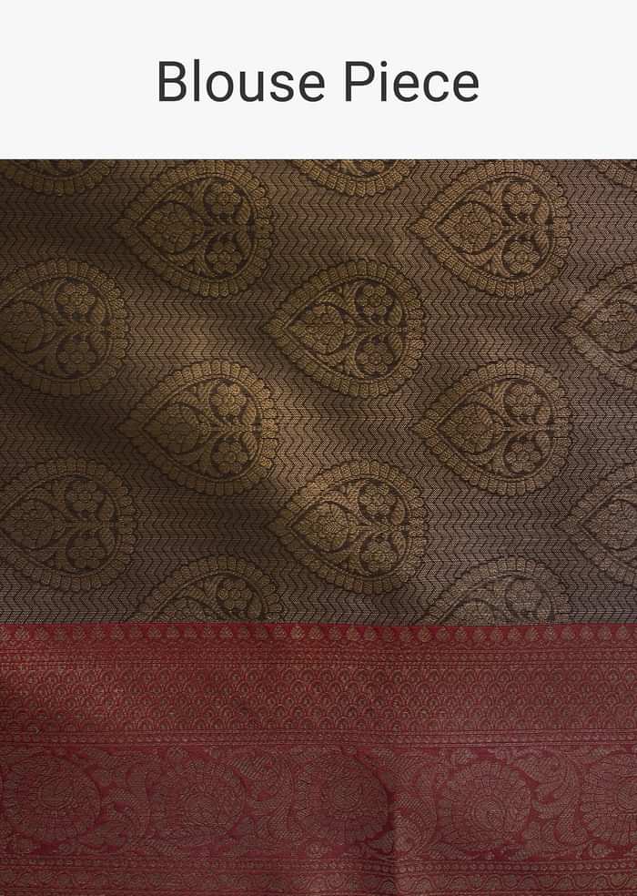 Black And Gold Banarasi Tunchui Silk Saree With Unstitched Blouse Piece