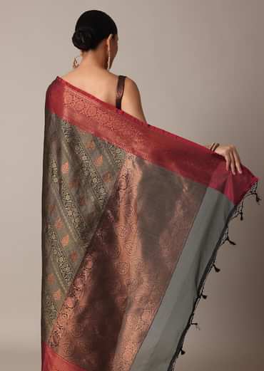 Black And Gold Banarasi Tunchui Silk Saree With Unstitched Blouse Piece
