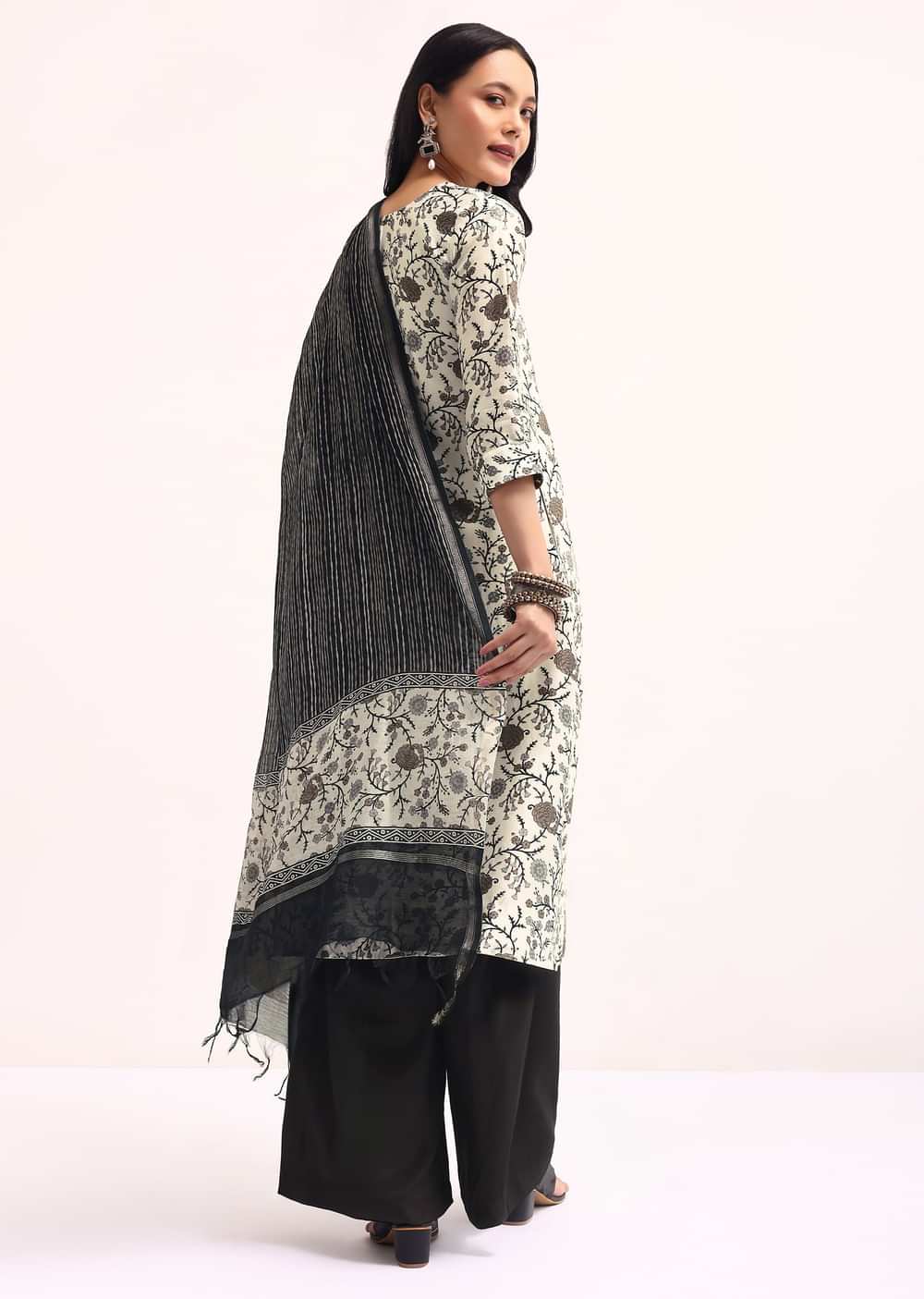 Black And Ivory Printed Chanderi Kurta Palazzo Set
