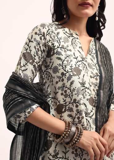 Black And Ivory Printed Chanderi Kurta Palazzo Set