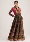 Black And Pink Silk Shirt And Skirt Set