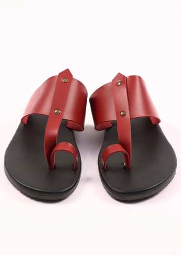 Black And Red Strappy Slides For Men In Leather With Buttons