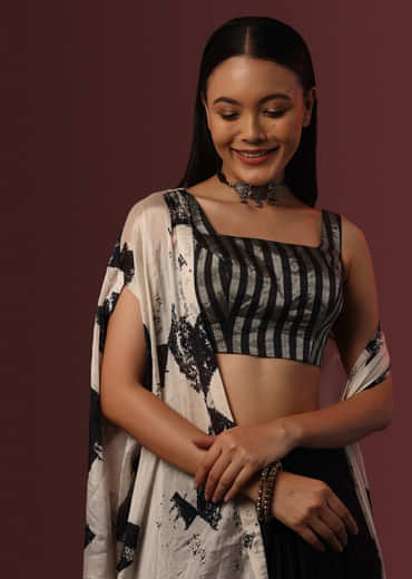 Black And Silver Blouse With Square Neckline