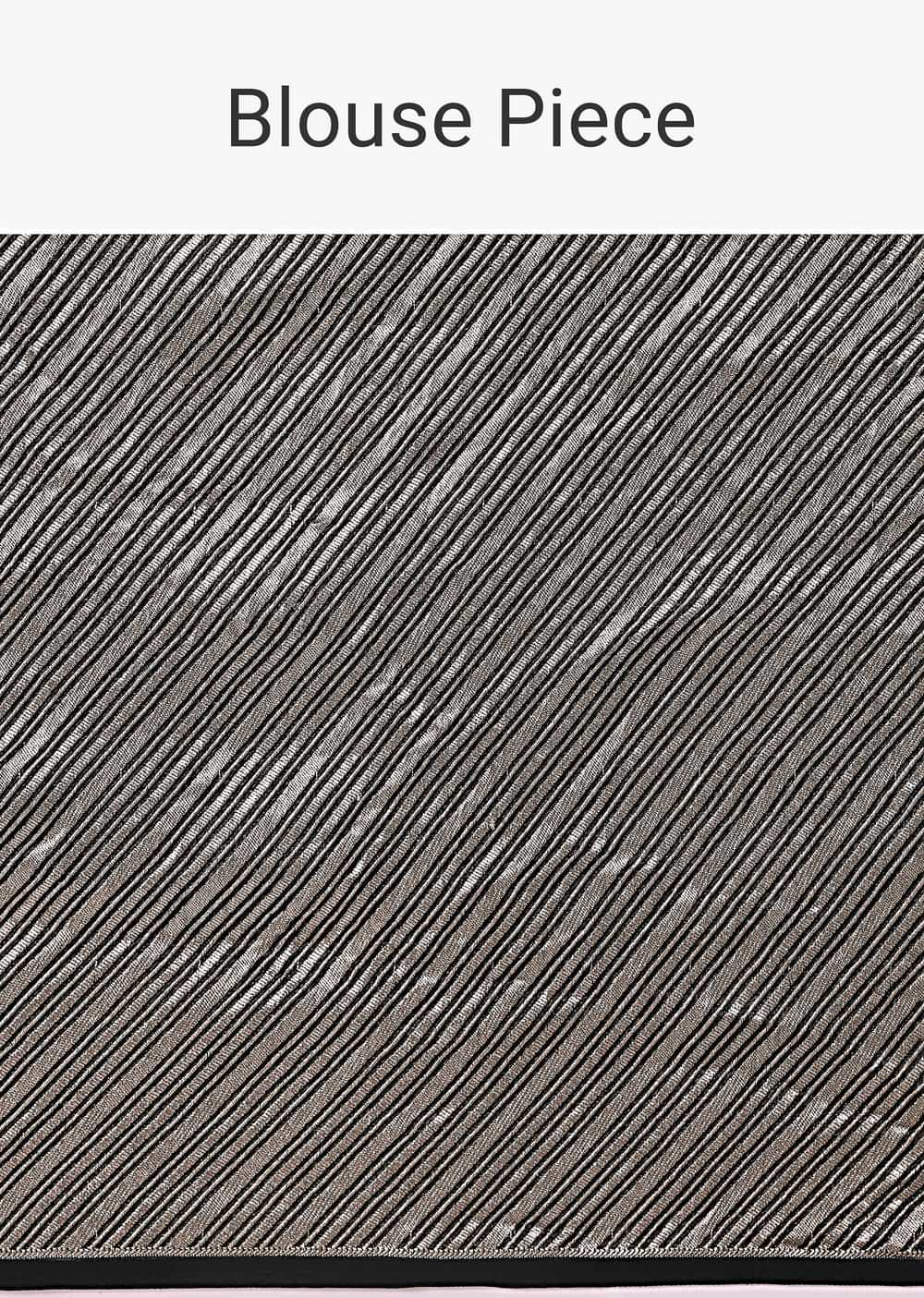 Black And Silver Half Striped Chanderi Saree And Stitched Blouse