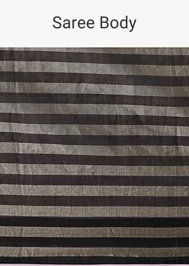 Black And Silver Half Striped Chanderi Saree And Stitched Blouse