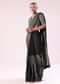 Black And Silver Half Striped Chanderi Saree And Stitched Blouse