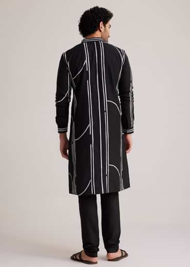 Black and White Abstract Printed Kurta Set