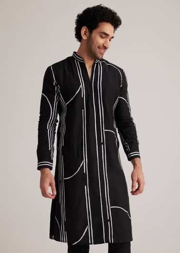 Black and White Abstract Printed Kurta Set
