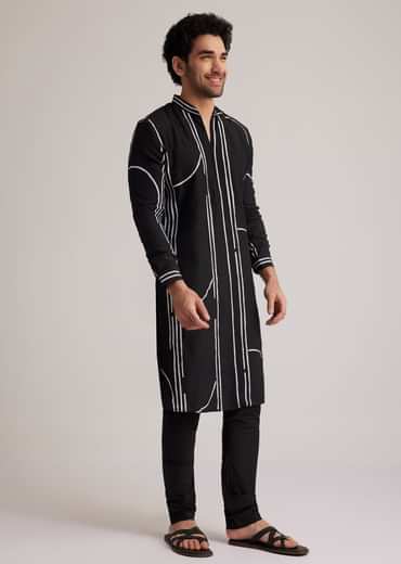Black and White Abstract Printed Kurta Set