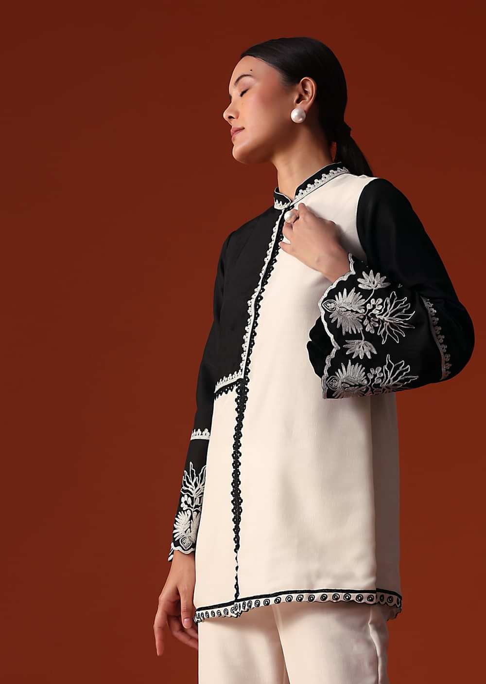 Black And White Colour Block Silk Co Ord Set