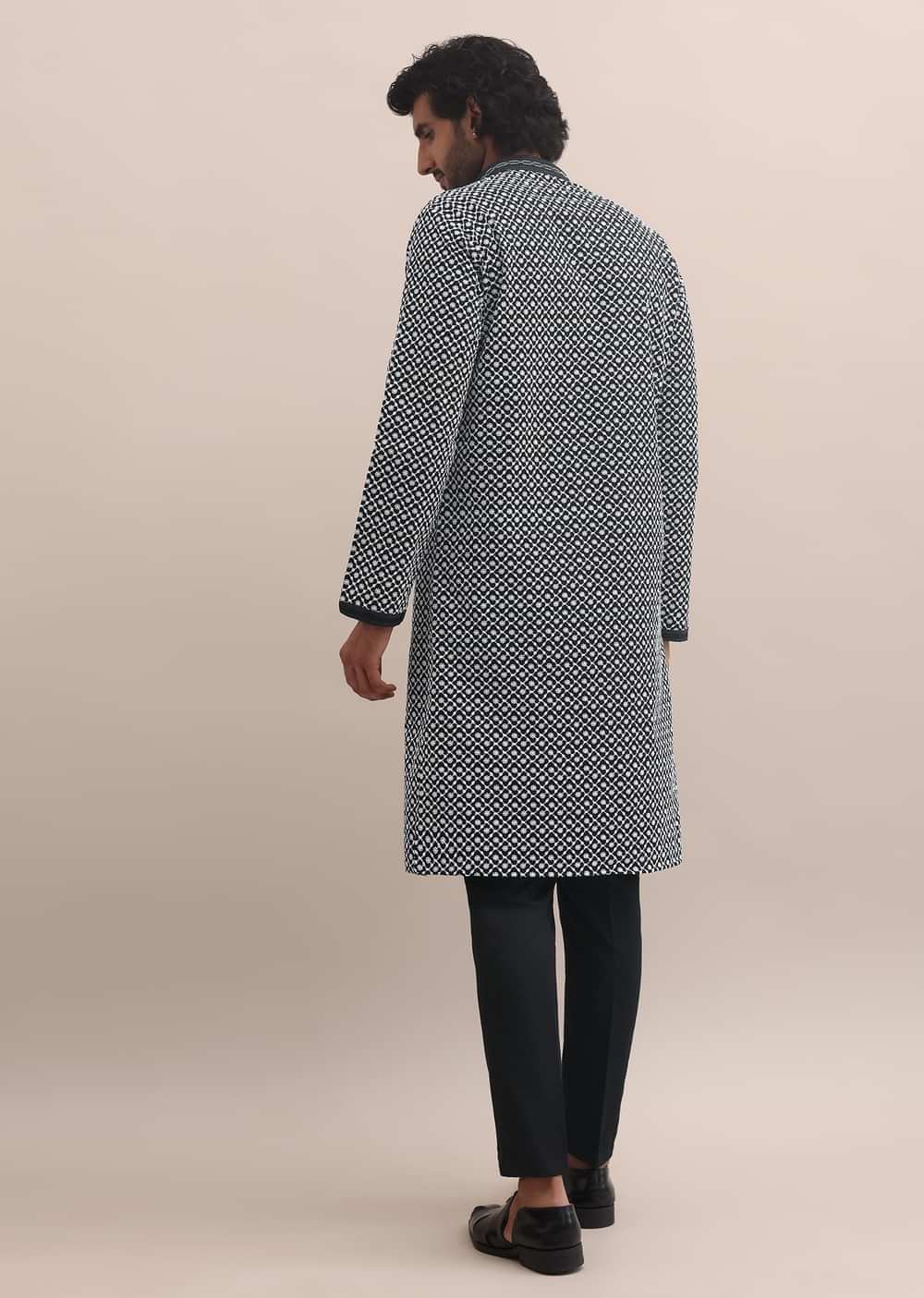 Black And White Lucknowi Cotton Kurta Set
