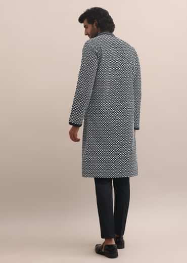Black And White Lucknowi Cotton Kurta Set