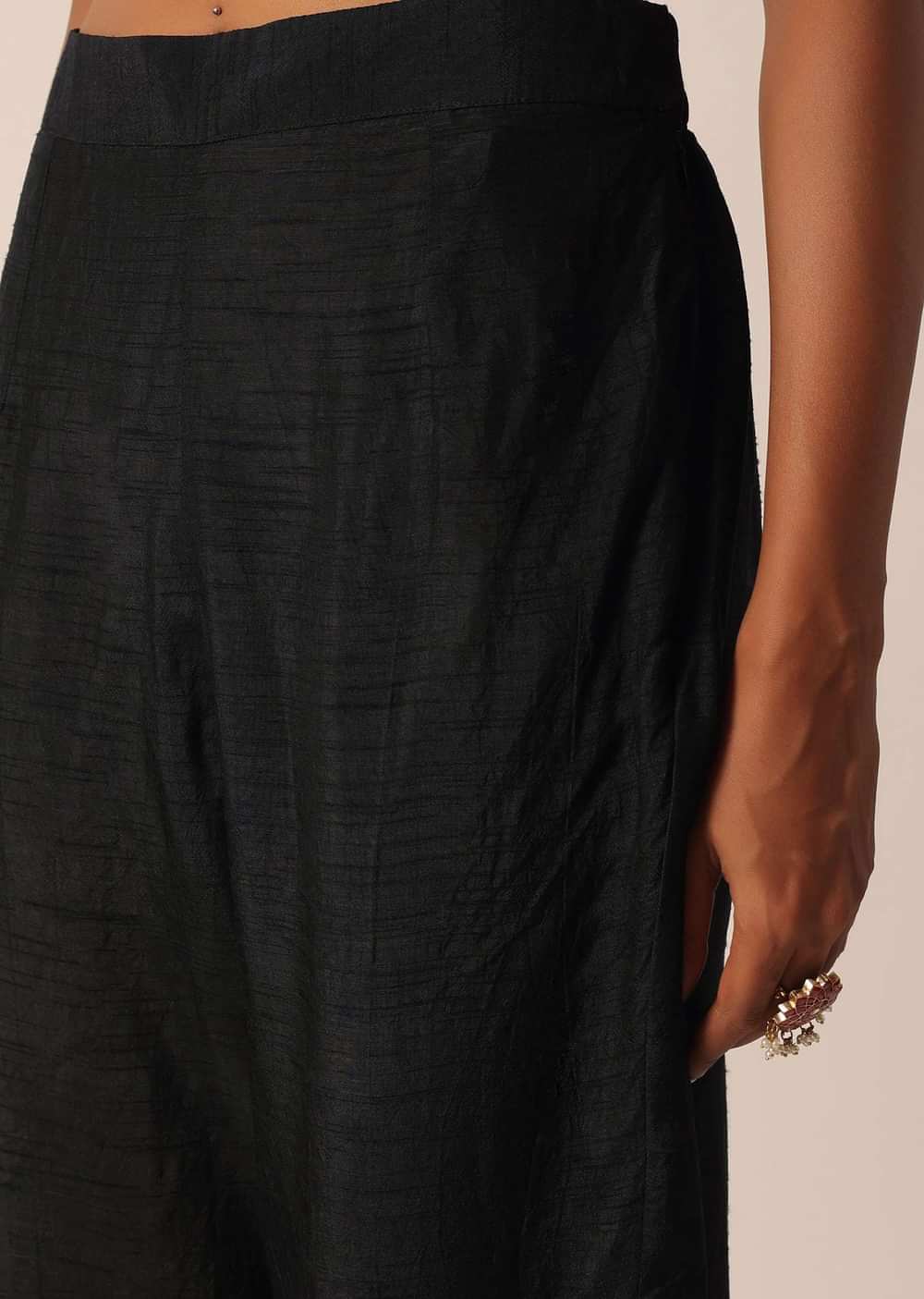 Black Art Silk Jacket And Pant Set With Sequin Work