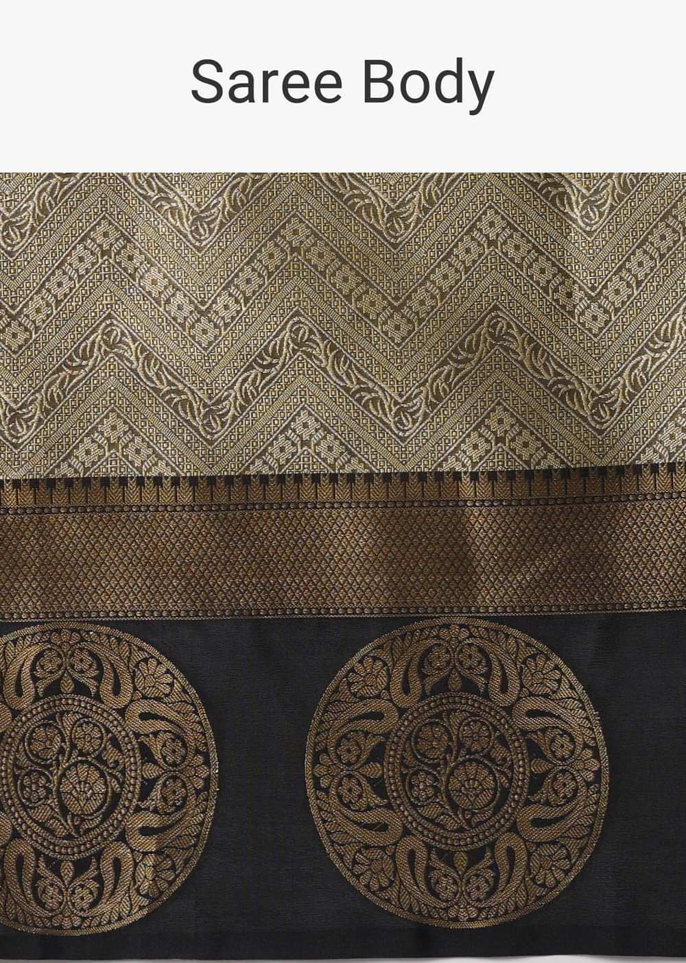 Black Banarasi Tunchui Silk Saree With Gold Motifs And Unstitched Blouse Piece