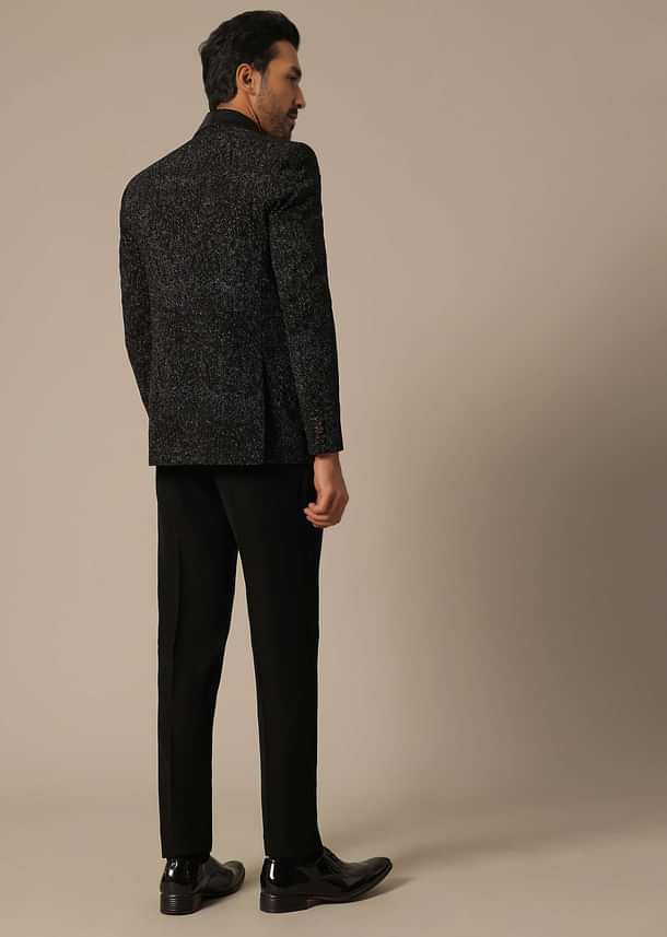 Black Blazer Set With Cutwork Detail