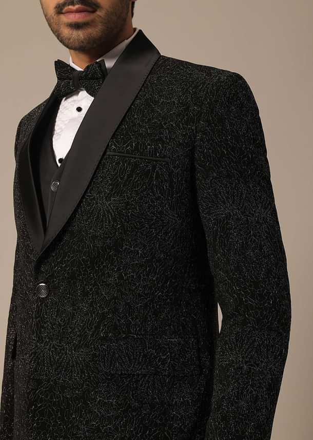 Black Blazer Set With Cutwork Detail