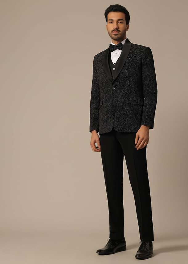 Black Blazer Set With Cutwork Detail