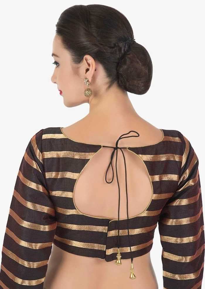 Black Blouse In Silk With Copper Color Weave In Stripes Motif Online - Kalki Fashion