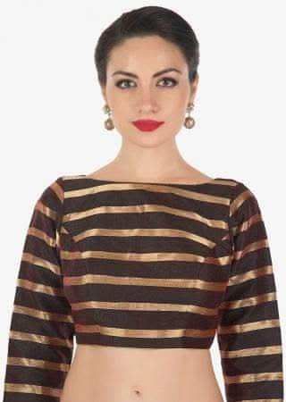 Black Blouse In Silk With Copper Color Weave In Stripes Motif Online - Kalki Fashion