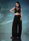 Black Butterfly Mesh Blouse And Palazzo Set In Satin