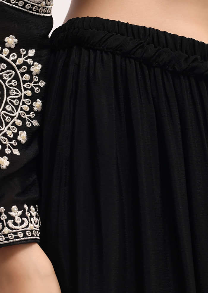 Black Chiffon Kurta Palazzo Set With Resham Work