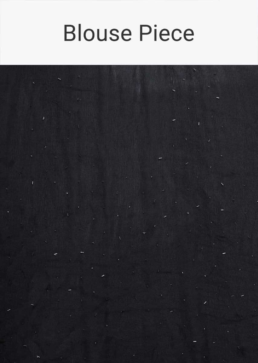 Black chiffon saree with heavy cut dana and pot embroidered border only on Kalki