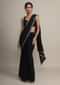 Black chiffon saree with heavy cut dana and pot embroidered border only on Kalki