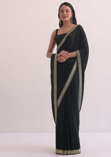 Black Satin Saree With Stone Studded Border
