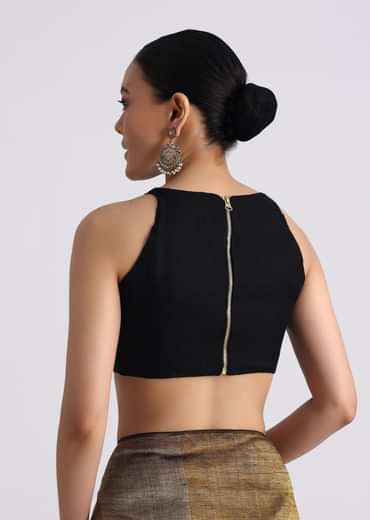 Black Coloblock Linen Tissue Woven Saree