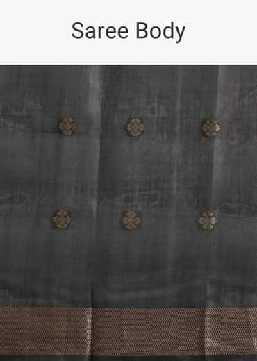 Black Colorblock Spun Silk Saree With Woven Butti Work