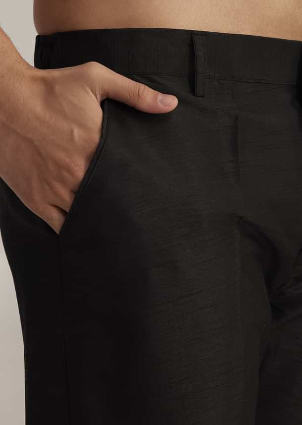 Black Cotton Silk Embroidered Jacket Kurta Set Black Cotton Silk Embroidered Jacket Kurta Set