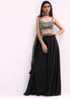Black Crop Top And Palazzo Set With Zari Work