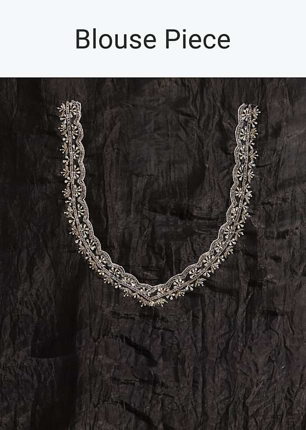 Black Crushed Tissue Saree With Sequin And Cutdana Embroidered Border Black Crushed Tissue Saree With Sequin And Cutdana Embroidered Border