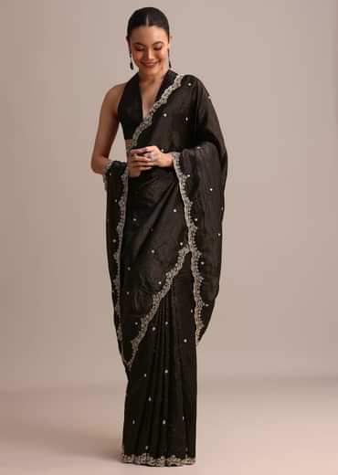Black Crushed Tissue Saree With Sequin And Cutdana Embroidered Border