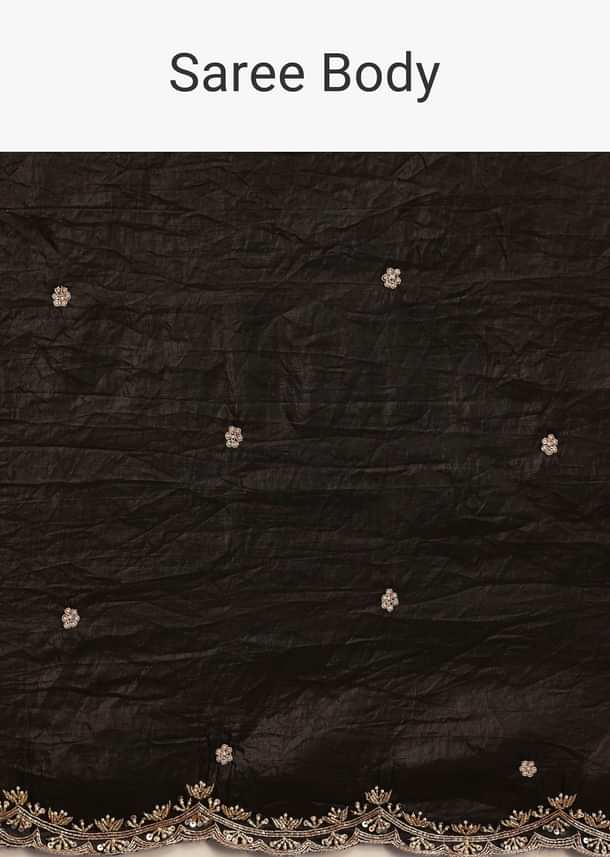 Black Crushed Tissue Saree With Sequin And Cutdana Embroidered Border Black Crushed Tissue Saree With Sequin And Cutdana Embroidered Border