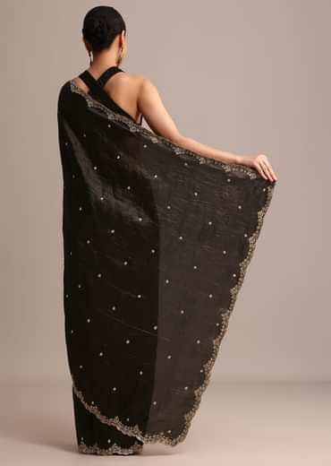 Black Crushed Tissue Saree With Sequin And Cutdana Embroidered Border