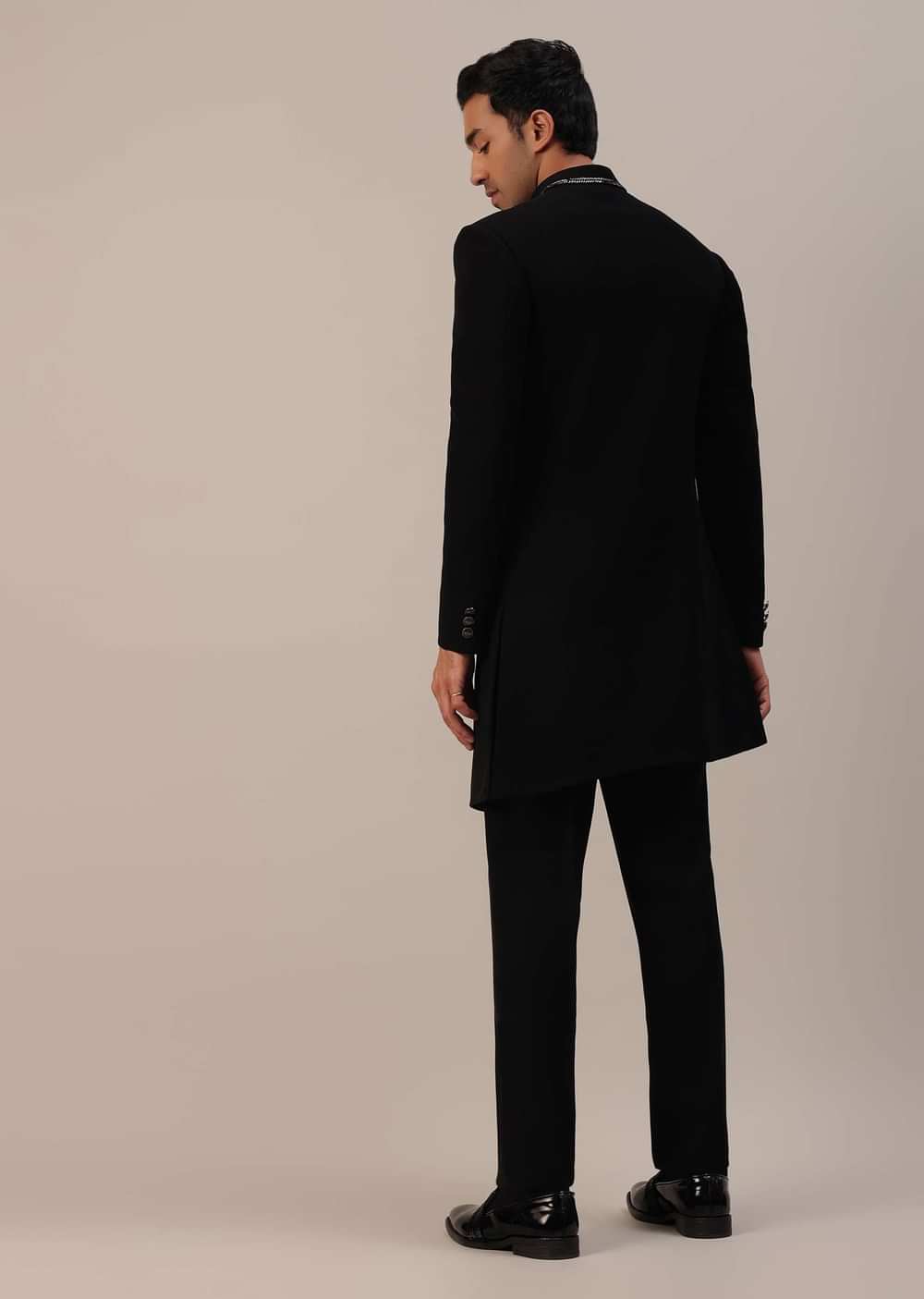 Black Cut Dana Embroidered Indowestern In Suiting Fabric