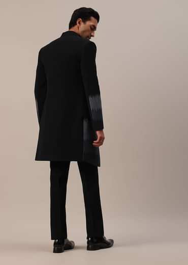 Black Cut Dana Embroidered Indowestern In Suiting Fabric