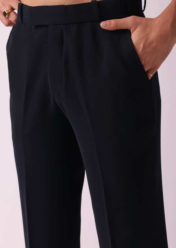 Black Cut Embroidered Indowestern In Suiting Fabric