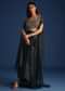 Black Cutdana Work Crop Top With Asymmetric Jacket And Skirt