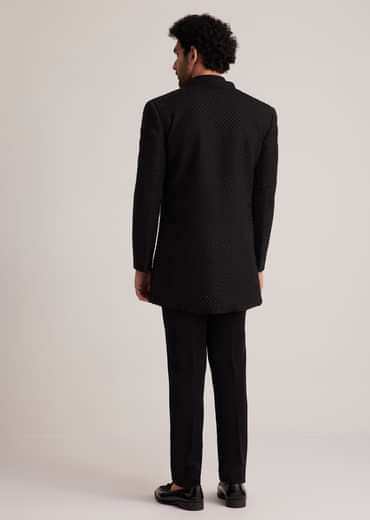 Black Open Jacket Set With Bead Embroidery
