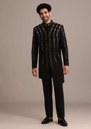 Black Embellished Indo Western Suit
